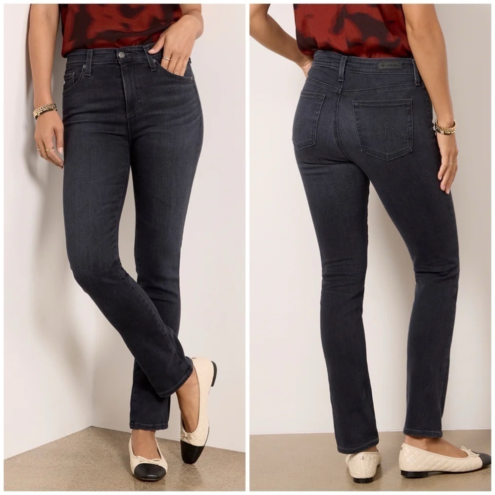 New AG Adriano Goldschmied Mari High Rise Slim Straight Jeans Faded Black Sz 24